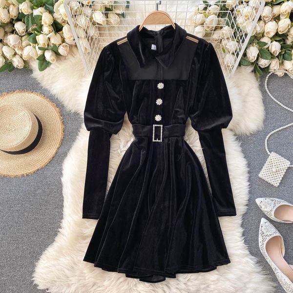 2021 autumn winter black veet mini women elegant turn-down collar long sleeve mesh hollow out party vestidos lady fashion po0q, Black;gray
2021 autumn winter black veet mini women elegant turn-down collar long sleeve mesh hollow out party vestidos lady fashion po0q, Black;gray