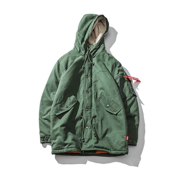 mid-long japanese style hooded cotton padded jackets men green wool-liner thick windproof fashion parka pockets coats hoodies 210603, Black
mid-long japanese style hooded cotton padded jackets men green wool-liner thick windproof fashion parka pockets coats hoodies 210603, Black
