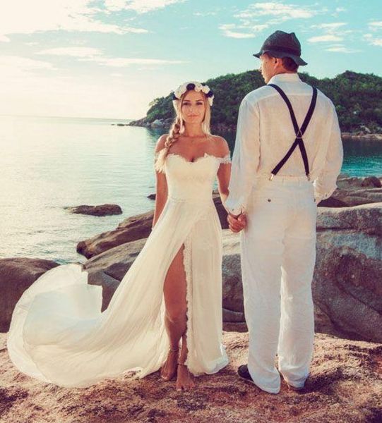 2021 new beach wedding es sweetheart off shoulde lace chiffon high split summer boho bridal gowns robe de mairee lou1, White
2021 new beach wedding es sweetheart off shoulde lace chiffon high split summer boho bridal gowns robe de mairee lou1, White