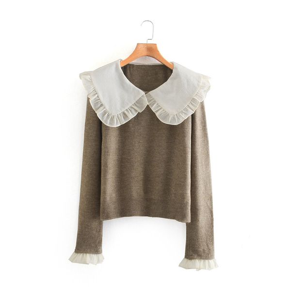 evfer women fashion patchwork ruffles collar za knitted pullover female casual long sleeve coffee color autumn sweater chic 210218, White;black
evfer women fashion patchwork ruffles collar za knitted pullover female casual long sleeve coffee color autumn sweater chic 210218, White;black