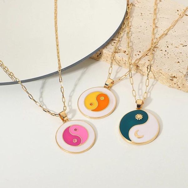 pendant necklaces cany color dripping sun moon yin yang necklace for women long link chain enamel round coin choker clavicle, Silver
pendant necklaces cany color dripping sun moon yin yang necklace for women long link chain enamel round coin choker clavicle, Silver