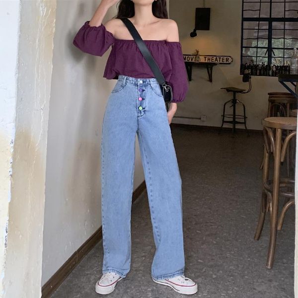 women's jeans 2021 fashion color buttons high waist women straight wide leg denim pants female blue casual trousers slim simple
women's jeans 2021 fashion color buttons high waist women straight wide leg denim pants female blue casual trousers slim simple