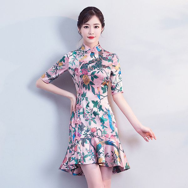 luxury casual dresses preferential spring and summer fashion stand collar printed fishtail skirt short sleeve slim cheongsam drs, Black;gray
luxury casual dresses preferential spring and summer fashion stand collar printed fishtail skirt short sleeve slim cheongsam drs, Black;gray