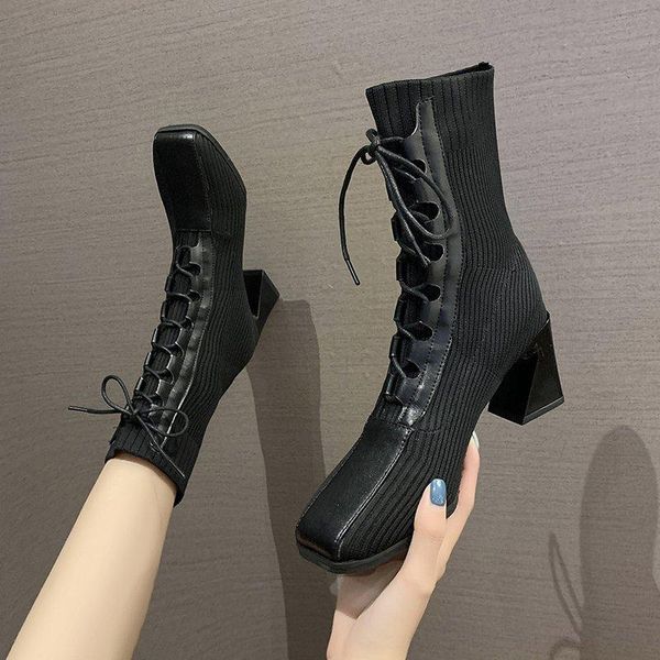 boots 2021 autumn and winter fashion stitching knitted elastic stockings high-heeled short women's square toe thick, Black
boots 2021 autumn and winter fashion stitching knitted elastic stockings high-heeled short women's square toe thick, Black