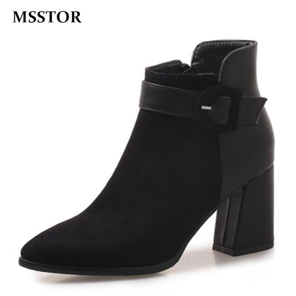 boots msstor buckle strap zipper women ankle thick heels plus size 46 flock winter shoes pointed toe high, Black
boots msstor buckle strap zipper women ankle thick heels plus size 46 flock winter shoes pointed toe high, Black