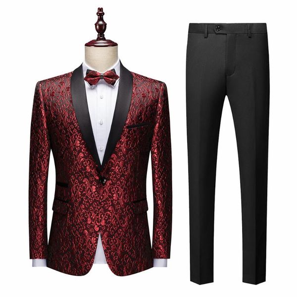 men's suits & blazers 2021 men tuxedos floral pattern casual blazer suit jacket black pants wedding for man party prom male stage costu, White;black
men's suits & blazers 2021 men tuxedos floral pattern casual blazer suit jacket black pants wedding for man party prom male stage costu, White;black