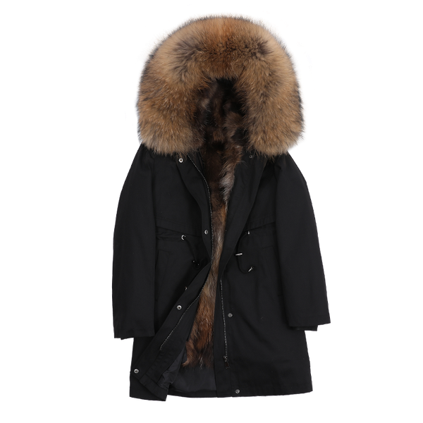 women's fur & faux long fashion winter jacket hooded real raccoon coat warm thick natural collar, Black
women's fur & faux long fashion winter jacket hooded real raccoon coat warm thick natural collar, Black