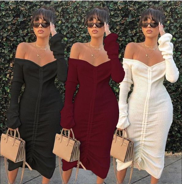 fnoce 2021 autumn new women's dresses nightclub fashion solid off-shoulder long sleeve drawstring tight slim mid-calf dress, Black;gray
fnoce 2021 autumn new women's dresses nightclub fashion solid off-shoulder long sleeve drawstring tight slim mid-calf dress, Black;gray