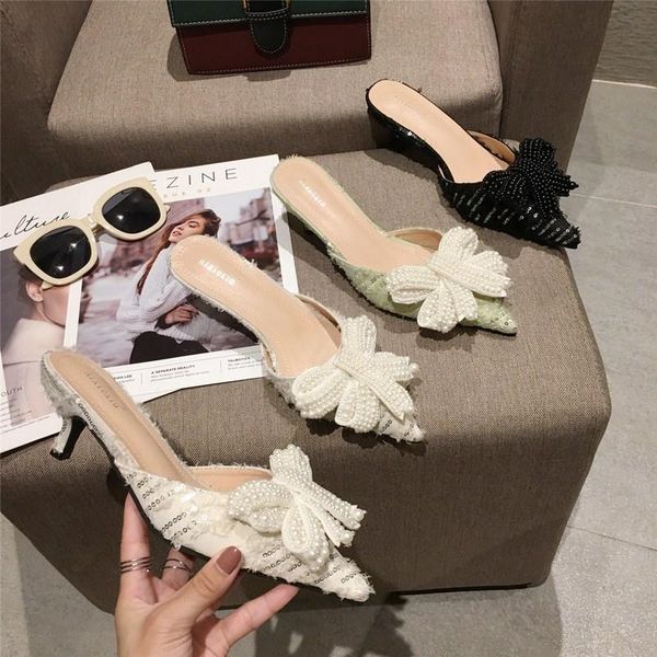 slippers bow-knot string bead pointed toe thin high heels women shoes lace shine glitter casual comfy slides all match shallow, Black
slippers bow-knot string bead pointed toe thin high heels women shoes lace shine glitter casual comfy slides all match shallow, Black