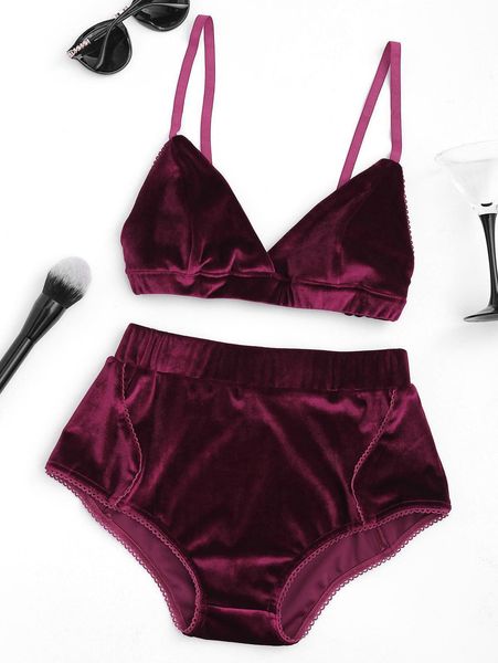 women girl fashion underwear velvet lingerie bra brief set ladies solid v-neck bras high elastic waisted panty 2pcs, Black;red 
women girl fashion underwear velvet lingerie bra brief set ladies solid v-neck bras high elastic waisted panty 2pcs, Black;red
