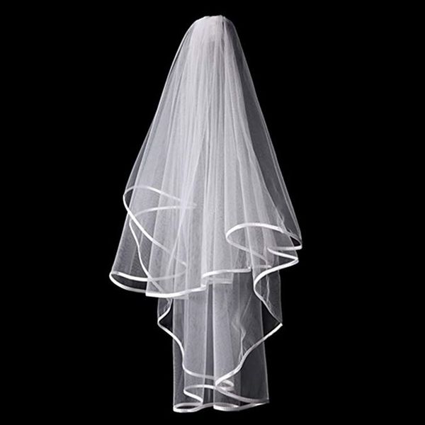 tulle white bridal veils with comb elbow length two layer ribbon edge wedding accessories, Black
tulle white bridal veils with comb elbow length two layer ribbon edge wedding accessories, Black