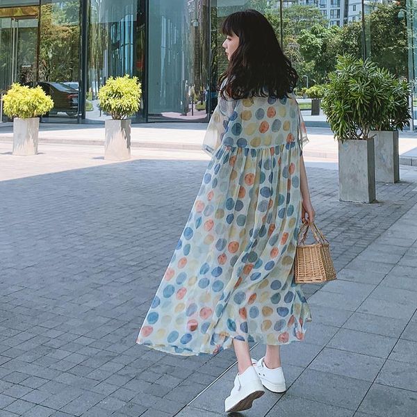 2021 new women fashion dress buttons short sleeve polka dot loose long dress oversized plus size summer boho dress vestidos, Black;gray
2021 new women fashion dress buttons short sleeve polka dot loose long dress oversized plus size summer boho dress vestidos, Black;gray