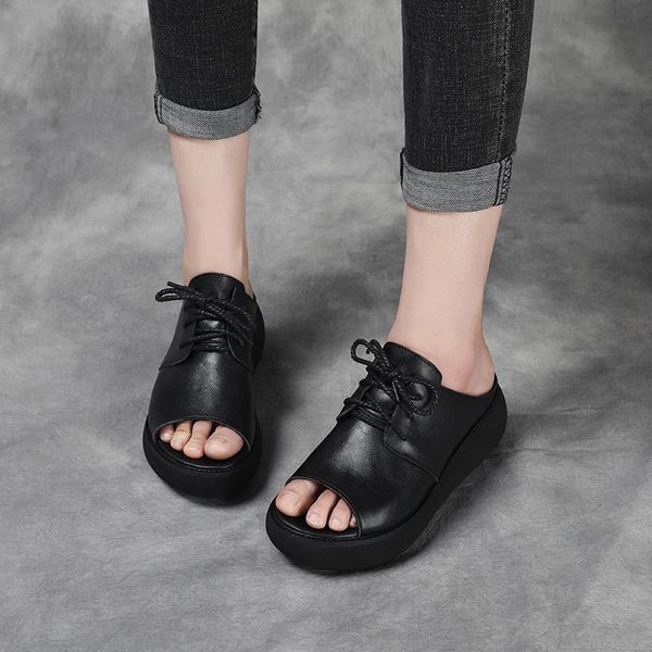slippers thick soled sandals women's leather 2021 summer high rise shoes open toe simple fashion lace up, Black
slippers thick soled sandals women's leather 2021 summer high rise shoes open toe simple fashion lace up, Black