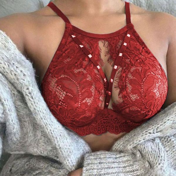 bras women lace solid color hollow lingerie bralette bandage rivet bra wire female 2021, Red;black
bras women lace solid color hollow lingerie bralette bandage rivet bra wire female 2021, Red;black