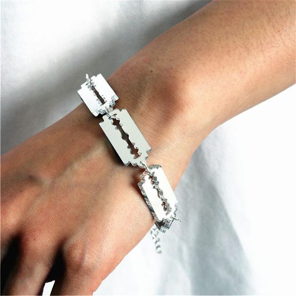 link, chain gold silver color blade razor bracelet women men male hollow out mirror acrylic trendy fashion jewelry accessories, Black
link, chain gold silver color blade razor bracelet women men male hollow out mirror acrylic trendy fashion jewelry accessories, Black