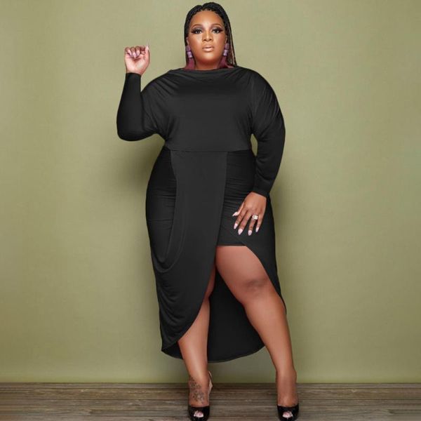 plus size dresses zjfzml zz women clothing elegant long sleeve front high split bodycon irregular dress drop wholesale, Black 
plus size dresses zjfzml zz women clothing elegant long sleeve front high split bodycon irregular dress drop wholesale, Black
