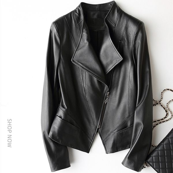 2021 new slim sheep short women's cool black genuine leather jacket autumn stand collar motorcycle coat female 2po8
2021 new slim sheep short women's cool black genuine leather jacket autumn stand collar motorcycle coat female 2po8