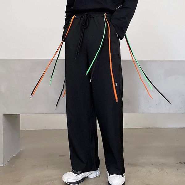 male streetwear hip hop trousers men color ribbon elastic waist casual straight pant joggers sweatpants stage clothing, Black
male streetwear hip hop trousers men color ribbon elastic waist casual straight pant joggers sweatpants stage clothing, Black