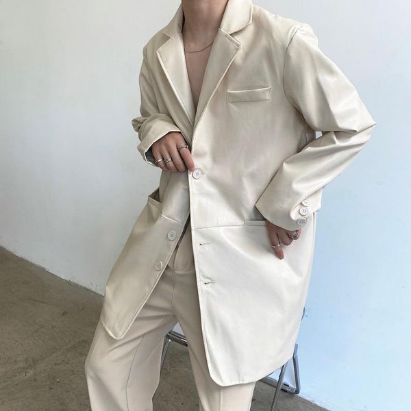 men's suits & blazers men autumn winter loose casual pu leather long suit blazer jacket oversize streetwear vintage fashion women coat, White;black
men's suits & blazers men autumn winter loose casual pu leather long suit blazer jacket oversize streetwear vintage fashion women coat, White;black