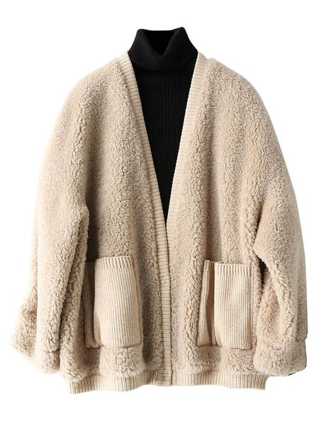 women's fur & faux cashmere leather and in one coat short cardigan lalambswool 2021 winter, Black
women's fur & faux cashmere leather and in one coat short cardigan lalambswool 2021 winter, Black