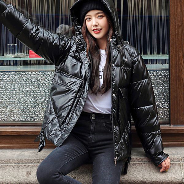 2021 new korean shiny parkas women winter thicken warm cotton padded coat hooded windprood jackets plus size outwear vrxq, Black
2021 new korean shiny parkas women winter thicken warm cotton padded coat hooded windprood jackets plus size outwear vrxq, Black