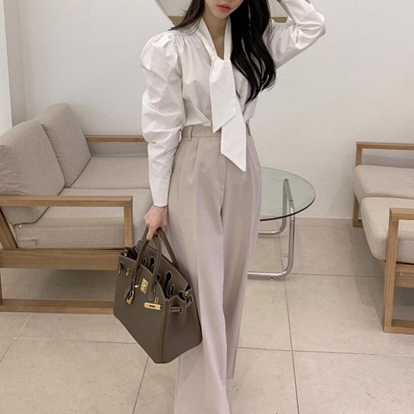women's two piece pants office lady pant suits korean sets women long sleeve tie shirt and high waist 2 outfits elegant, White
women's two piece pants office lady pant suits korean sets women long sleeve tie shirt and high waist 2 outfits elegant, White