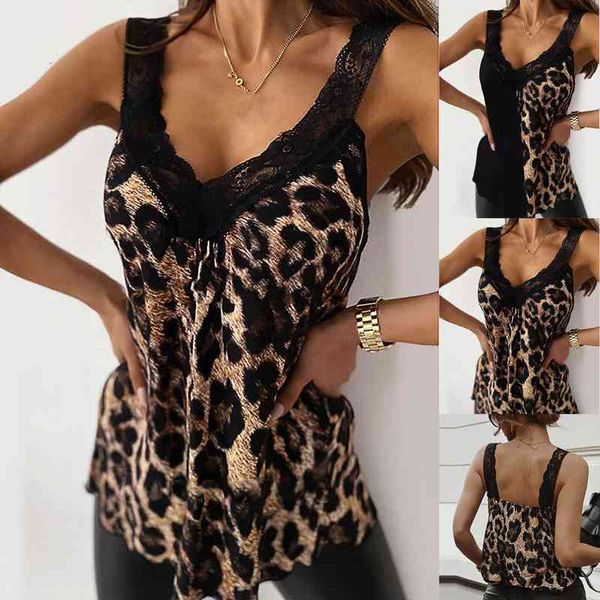 summer clothing fashion women camis leopard print sleeveless lace camisole casual tank blouse robe femme été, White