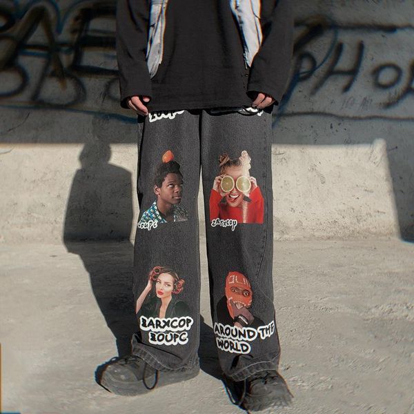 men's jeans summer high street retro dark cartoon print portrait straight leg pants black wide-leg loose casual male trend men, Blue
men's jeans summer high street retro dark cartoon print portrait straight leg pants black wide-leg loose casual male trend men, Blue