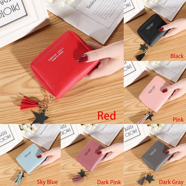 wallets women mini wallet candy color elegant short zipper cute coin purse card with tassel star pendants 2021, Red;black
wallets women mini wallet candy color elegant short zipper cute coin purse card with tassel star pendants 2021, Red;black