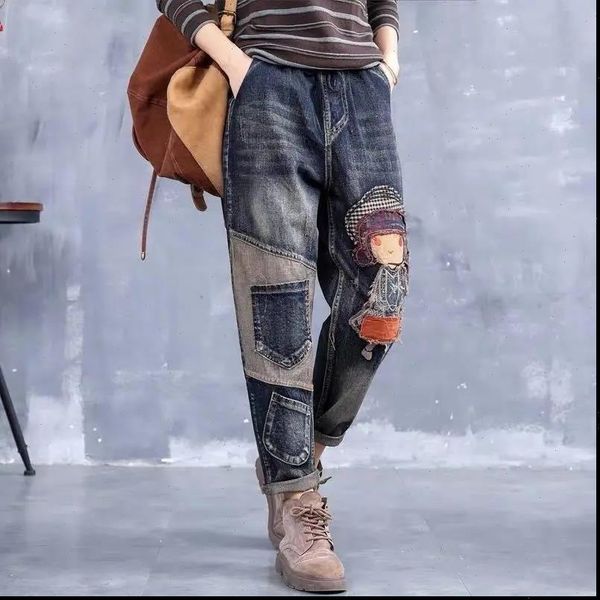 loose plus size elastic high women jeans waist ethnic embroidery harem pants embroidered stitching patch trousers femme131, Blue
loose plus size elastic high women jeans waist ethnic embroidery harem pants embroidered stitching patch trousers femme131, Blue