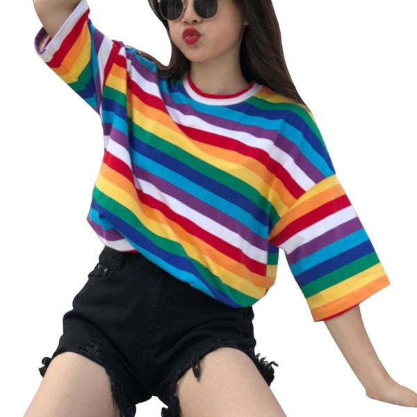 women's t-shirt women rainbow striped harajuku tshirt 2021 summer short sleeve korean punk, White
women's t-shirt women rainbow striped harajuku tshirt 2021 summer short sleeve korean punk, White