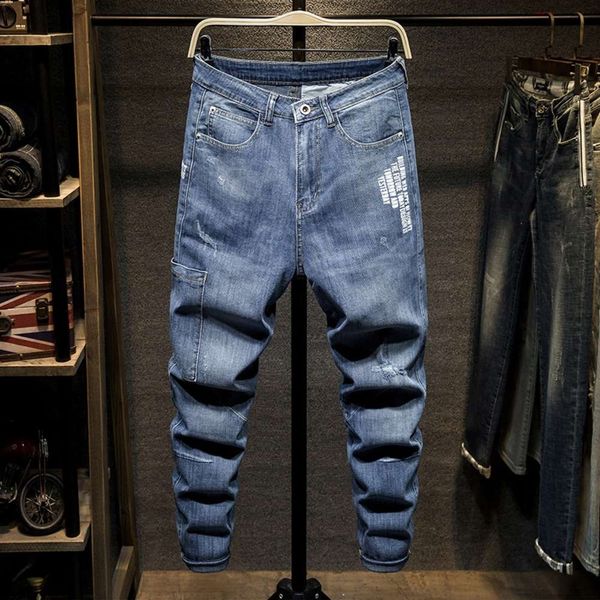 jeans thin style spring and summer tide brand ruffian handsome tooling trend slim small feet harlem long pants men's, Blue
jeans thin style spring and summer tide brand ruffian handsome tooling trend slim small feet harlem long pants men's, Blue