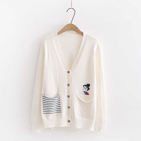 perhaps u sweater knitted cardigans pocket yellow white red black khaki single-breasted v-neck character thin autumn m0249 210529