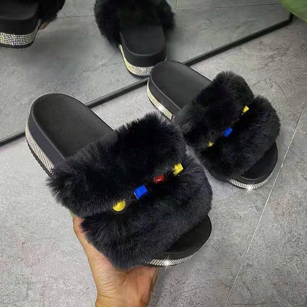 slippers furry large size thick-soled women's one-line color rhinestone fleece shoes, Black
slippers furry large size thick-soled women's one-line color rhinestone fleece shoes, Black