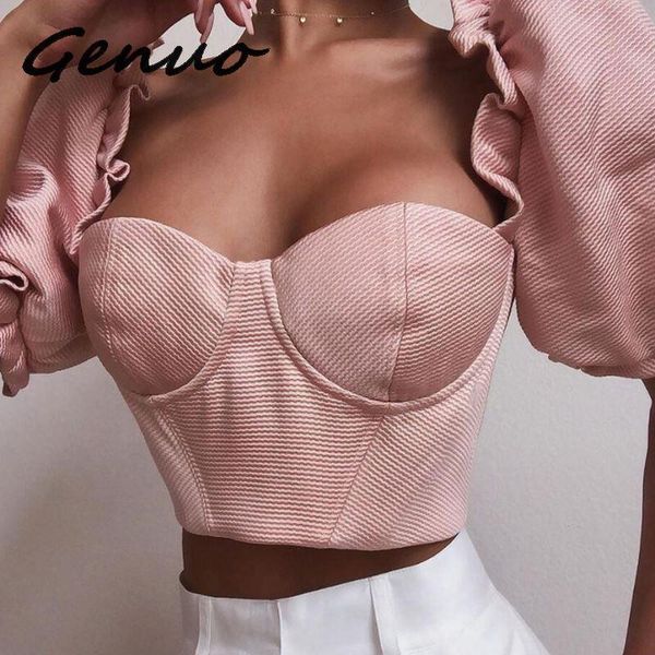 genuo new vintage off shoulder and blouses women 2021 summer puff sleeve shirts ruffle blouse streetwear, White 
genuo new vintage off shoulder and blouses women 2021 summer puff sleeve shirts ruffle blouse streetwear, White
