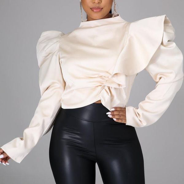 women's blouses & shirts women casual solid color shirt long puff sleeve ruffles ruched zipper blouse pullovers, White
women's blouses & shirts women casual solid color shirt long puff sleeve ruffles ruched zipper blouse pullovers, White