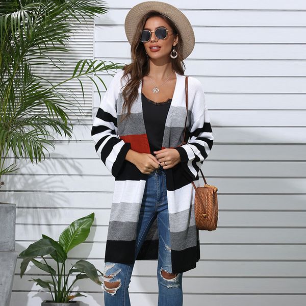 2021 autumn winter fashion striped knitted cardigans women new v-neck casual long sleeve sweater coat bl3g, White;black
2021 autumn winter fashion striped knitted cardigans women new v-neck casual long sleeve sweater coat bl3g, White;black