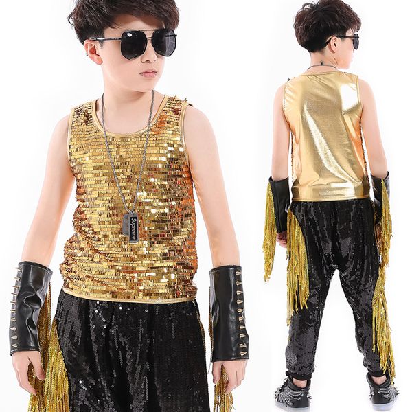 2021 new boys hip hop costumes gold sequin vest fringed harem pants children stage performance clothes modern street dancewear, Black;red
2021 new boys hip hop costumes gold sequin vest fringed harem pants children stage performance clothes modern street dancewear, Black;red