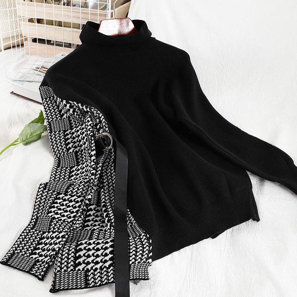 2021 western style fashionable color matching plaid turtleneck sweater women's autumn and winter new product knit sweater top, White;black
2021 western style fashionable color matching plaid turtleneck sweater women's autumn and winter new product knit sweater top, White;black