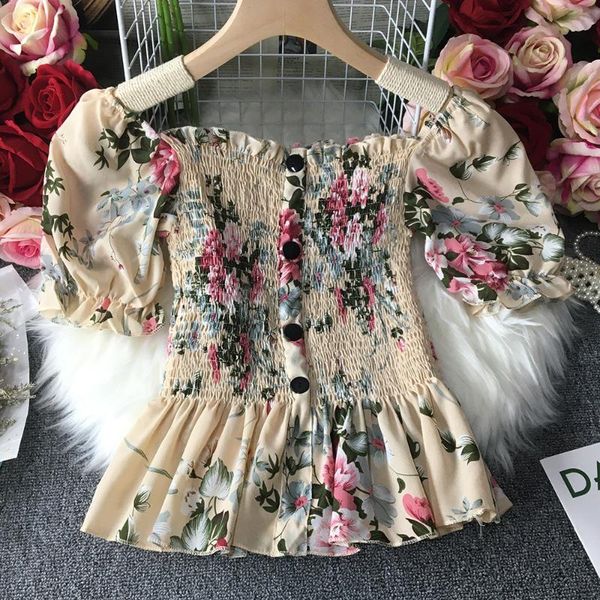 women's t-shirt super fairy foreign style broken flower chiffon shirt care machine square collar exposed collarbone jacket, White
women's t-shirt super fairy foreign style broken flower chiffon shirt care machine square collar exposed collarbone jacket, White