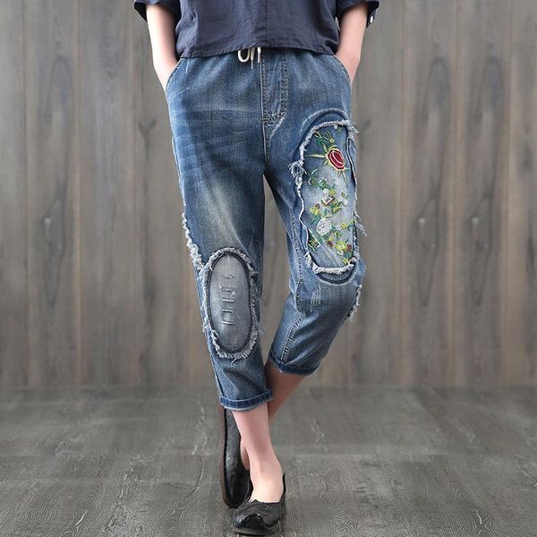 women's jeans floral embroidery femme women clothing embroidered casual elastic waist harem denim 782 pants, Blue
women's jeans floral embroidery femme women clothing embroidered casual elastic waist harem denim 782 pants, Blue