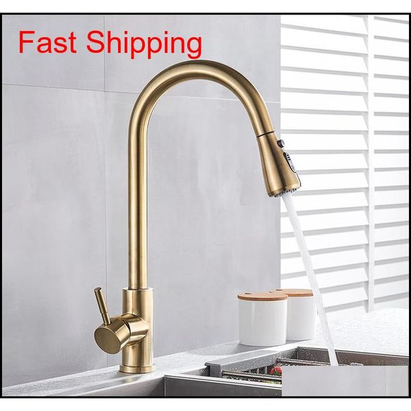 brushed gold kitchen faucet and cold water mixer faucet for kitchen pull out mixer crane 2 func qylqkd dh_seller2010