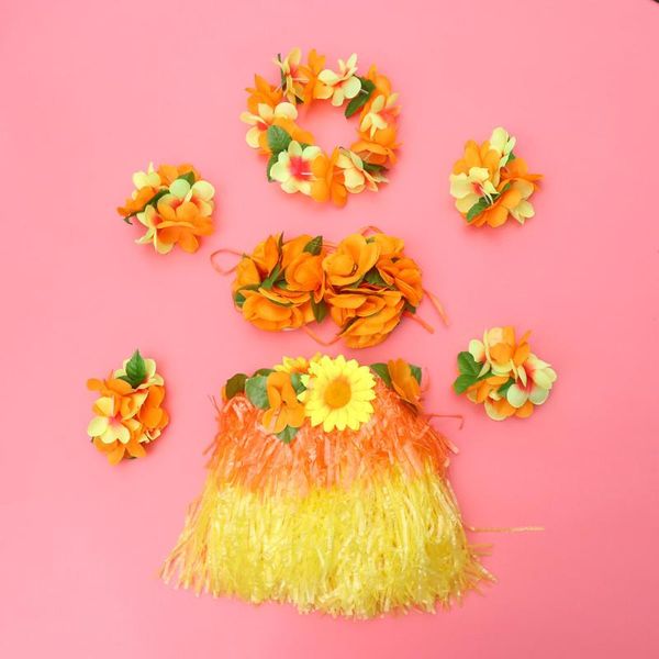7pcs in 1 set orange and yellow hawaiian two colored dance party costume set thicken artificial flower skirt bracelets headband
7pcs in 1 set orange and yellow hawaiian two colored dance party costume set thicken artificial flower skirt bracelets headband