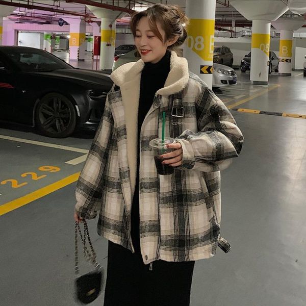 women's wool & blends retro hong kong style ins plaid long sleeve lambskin coat autumn and winter loose little, Black
women's wool & blends retro hong kong style ins plaid long sleeve lambskin coat autumn and winter loose little, Black