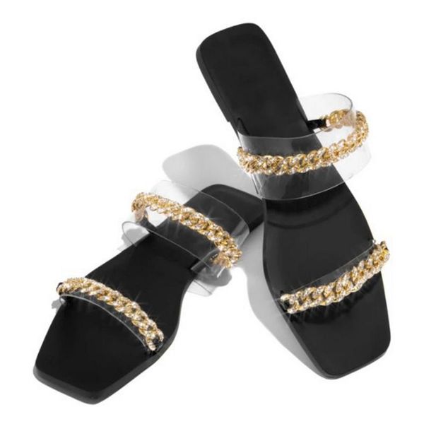 women open toe sandals transparent chain flat-bottomed fashion roman rhinestone outdoor large size women's slippers 2021, Black
women open toe sandals transparent chain flat-bottomed fashion roman rhinestone outdoor large size women's slippers 2021, Black