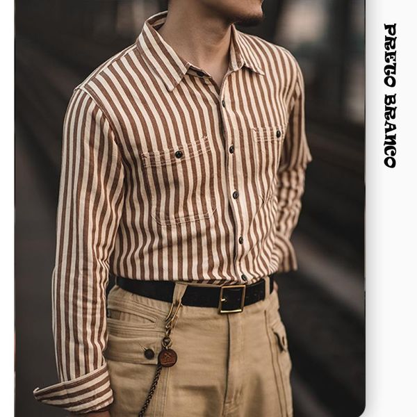 men's casual shirts preto branco /women stripe man's shirt american vintage wear amekaji sleeves retro cargo blouseoqr, White;black
men's casual shirts preto branco /women stripe man's shirt american vintage wear amekaji sleeves retro cargo blouseoqr, White;black