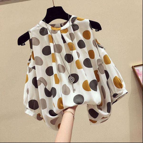 2021 new off shoulder women shirt summer all match short sleeve chiffon fashion wave point elegant plus size female blouse, White 
2021 new off shoulder women shirt summer all match short sleeve chiffon fashion wave point elegant plus size female blouse, White