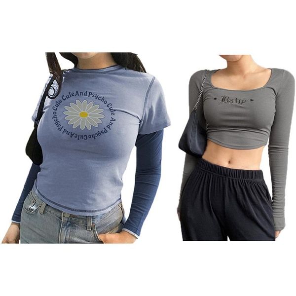 women's t-shirt 2pcs girly daisy print shirt blue s with letter embroidery knitted crop long sleeve basic pullovers t, White
women's t-shirt 2pcs girly daisy print shirt blue s with letter embroidery knitted crop long sleeve basic pullovers t, White