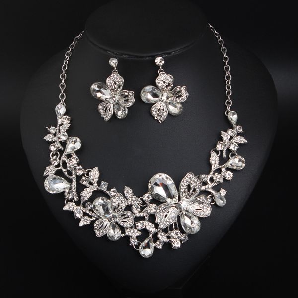 fashion bridal necklace earring set crystal flower clavicle dress evening accessories, Silver
fashion bridal necklace earring set crystal flower clavicle dress evening accessories, Silver