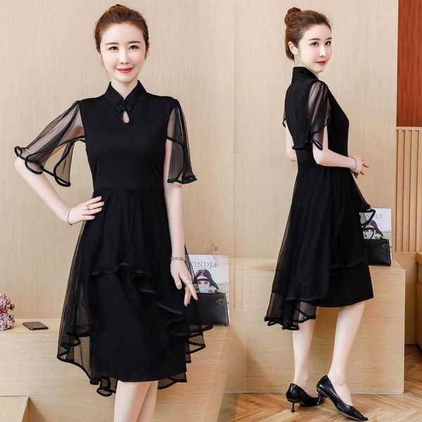 ethnic clothing fashionable black qipao dress 2021 summer mesh patchwork swallow tail cheongsam chinese national style modern, Red
ethnic clothing fashionable black qipao dress 2021 summer mesh patchwork swallow tail cheongsam chinese national style modern, Red